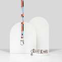 Fur Sie Matteo collar and matching leash set featuring an abstract pastel pattern with a secure clasp and durable D-ring with Fur Sie logo charm
