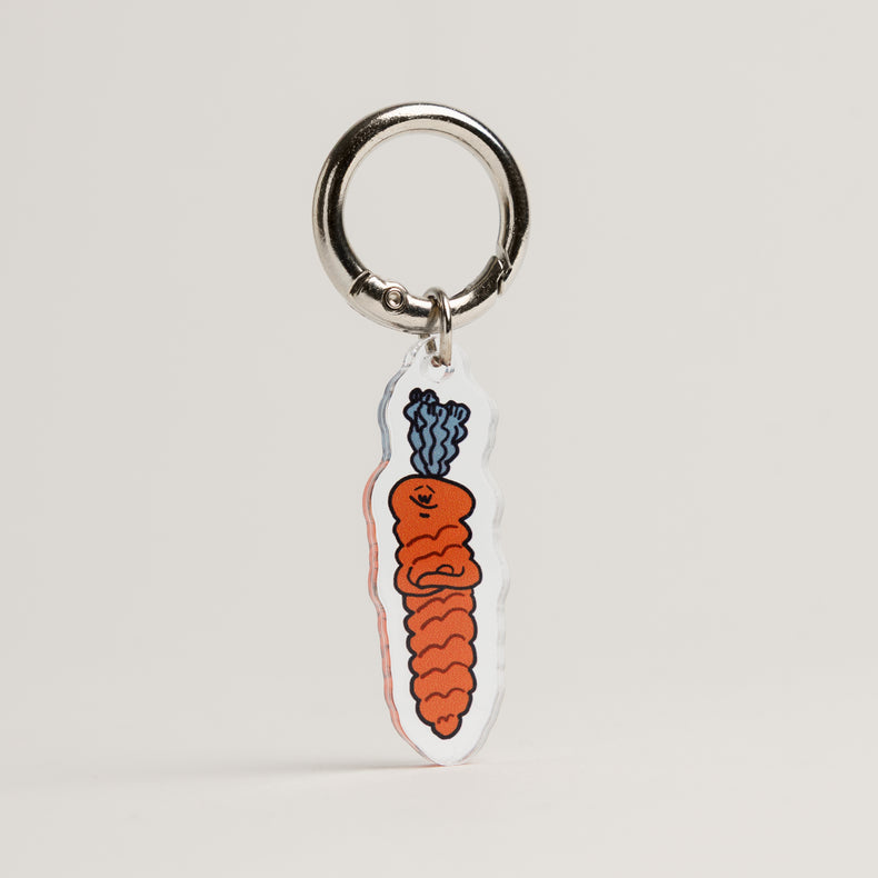The Snob Fur Sie charm of carrot dog toy design on a gray background