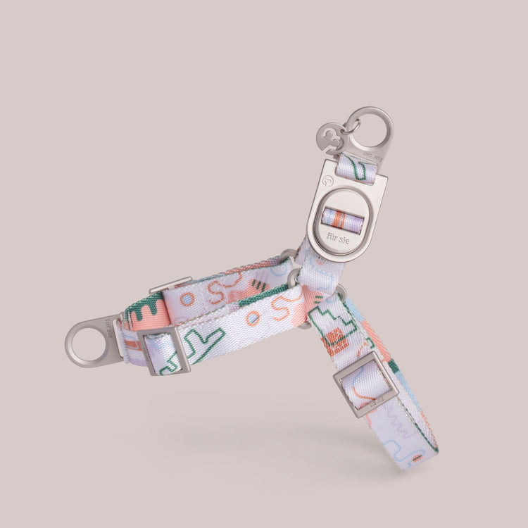 Matteo Fur Sie harness with abstract pastel pattern on a light nautral background