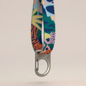 Fur Sie Frans designer dog collar close-up, featuring a double-sided, botanic pattern with a silver wire-gate locking carabiner