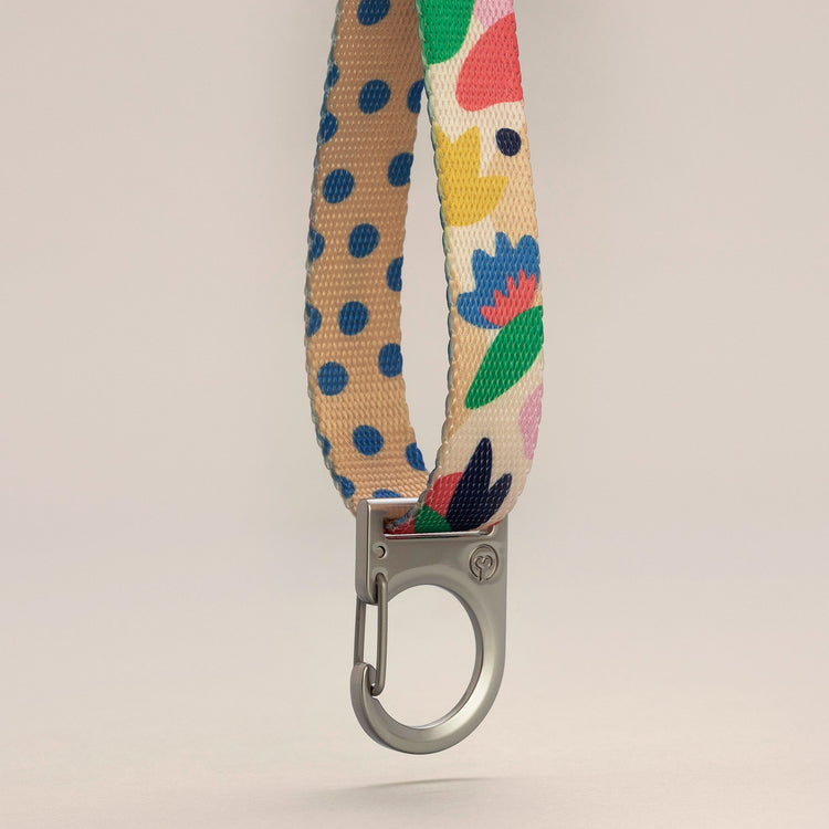 Fur Sie Gaston dog collar featuring floral and dots double sided webbing with a silver wire-gate lock.